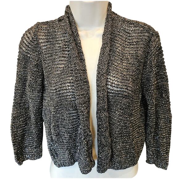 Eileen fisher sz M linen metallic blend black whimsigoth classy layering sweater - Picture 1 of 7